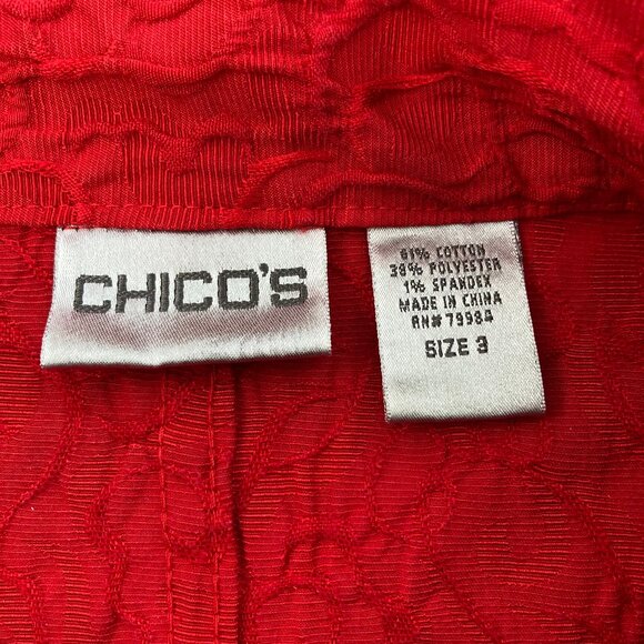 Chico’s Red Jacket Mandarin Style, Textured LS Button Up, Size 3 (XL or 16) - Picture 4 of 9